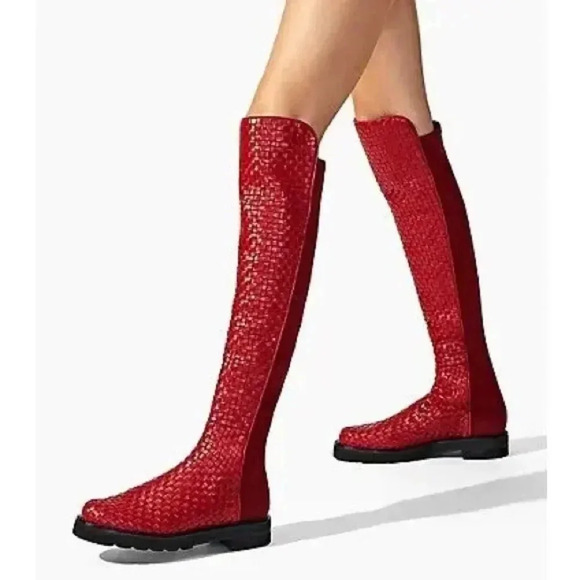 NEW Stuart Weitzman 5050 Lift Woven Over-the-Knee Boots Chile Red Leather size 6 - Picture 9 of 9